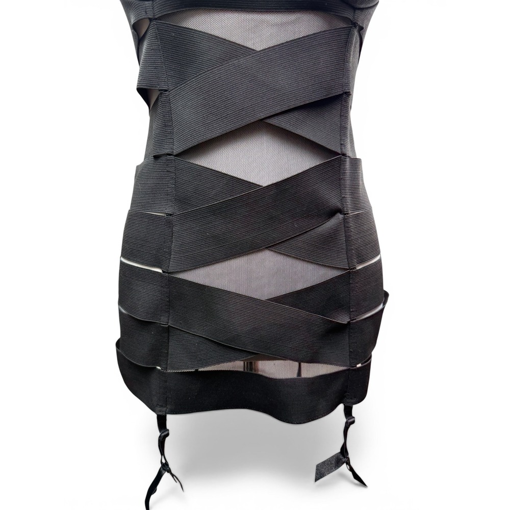 Fredericks of Hollywood Seduction Black Bandage Dress Medium Mesh Garter Chemise - Picture 3 of 8